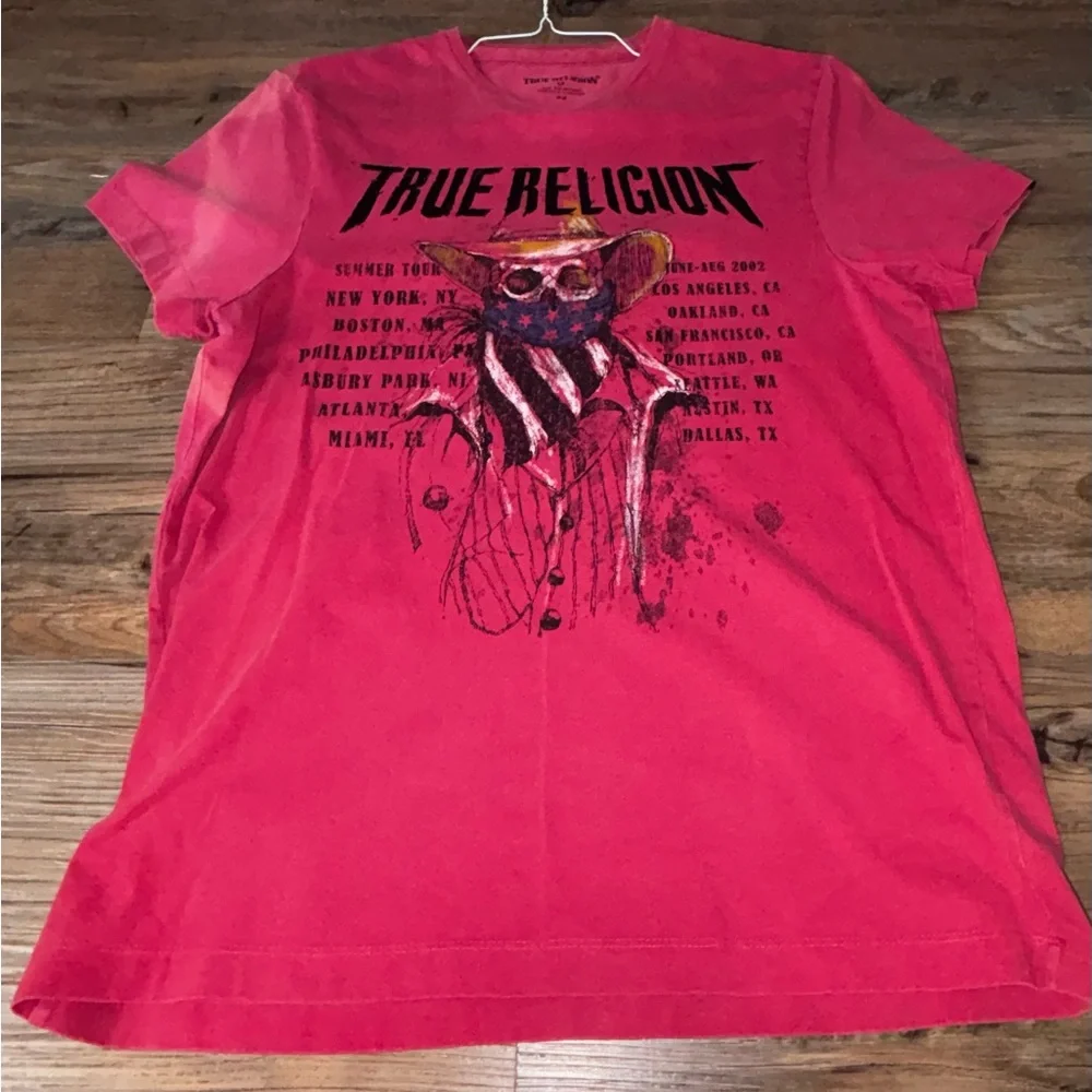True Religion Skull Cowboy Tour Graphic T Shirt Mens‎ M Red Vintage Style Band